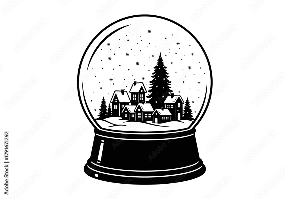 Naklejka premium Vector illustration of a snow globe with a tiny Christmas village inside, celebration theme, natal vector, clipart style vector