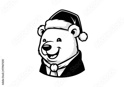 Vector illustration of a smiling polar bear wearing a Santa hat, celebration theme, natal vector, clipart style vector
