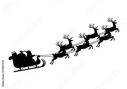 Vector illustration of a Santa’s sleigh with flying reindeer, celebration theme, natal vector, clipart style vector