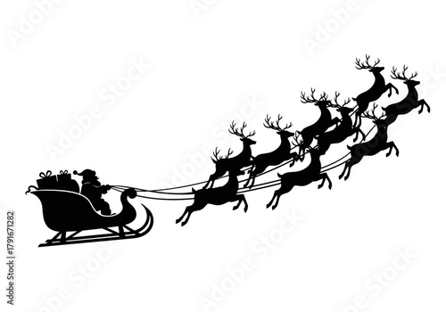 Vector illustration of a Santa’s sleigh with flying reindeer, celebration theme, natal vector, clipart style vector