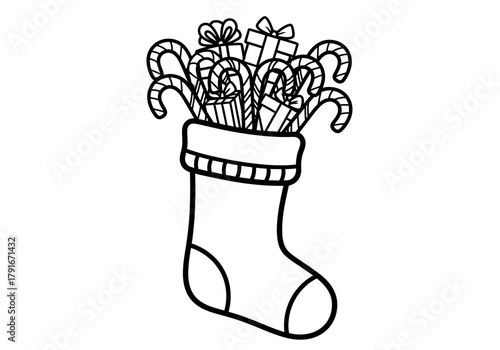 Vector illustration of stocking filled with candy canes and gifts, celebration theme, natal vector, clipart style vector