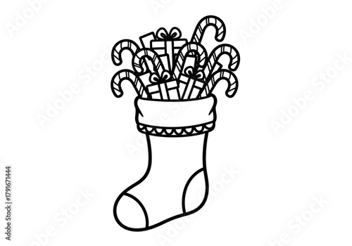 Vector illustration of stocking filled with candy canes and gifts, celebration theme, natal vector, clipart style vector