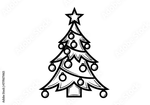 Vector illustration of Christmas tree decorated with ornaments and a star, celebration theme, natal vector, clipart style vector
