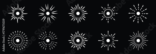 Sun ray or sunburst icon set.