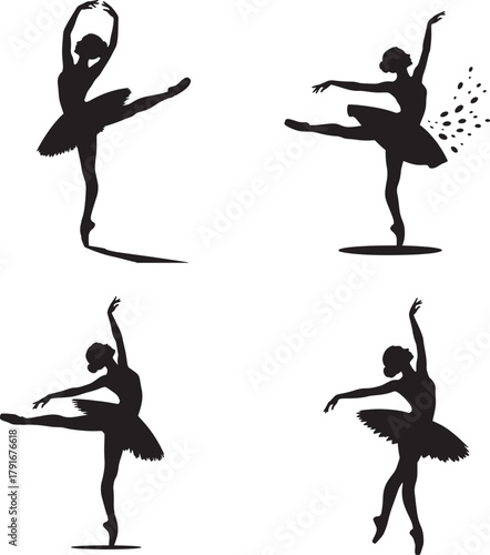 Elegant Ballerina Silhouettes — Minimalist Black and White Ballet Dancer Poses and Abstract Dance Figures