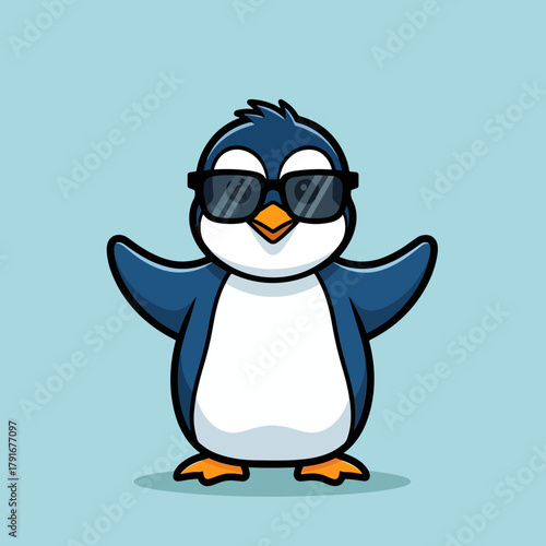Cartoon Style Cool Penguin Wearing Sunglasses Funny Illustration Character