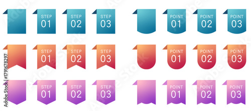 STEP・POINTラベル入りグラデーションリボンセット　　　あしらい｜Gradient Numbered Ribbon Tags for Guide or Campaign