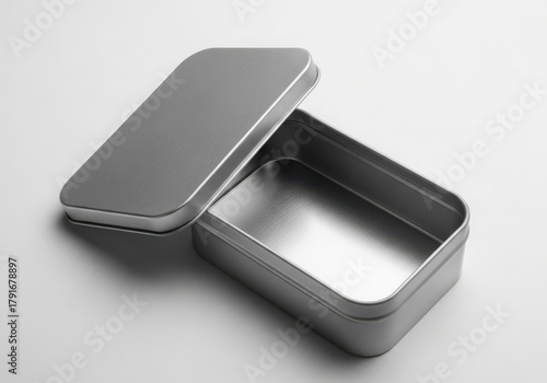 Tin box open rectangular metal container with sliding lid