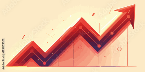 上昇する矢印グラフのベクターイラスト。ビジネスや経済の成長、成功、進歩を表現。