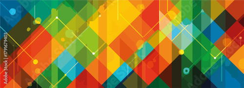 カラフルな幾何学模様とネットワーク接続の抽象的な背景、モダンでダイナミックなデザイン