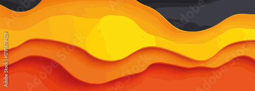 暖色系の波状のレイヤーが重なり合う抽象的な背景デザイン、グラデーションと影が奥行きを表現