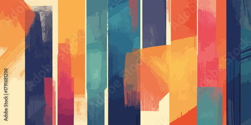 カラフルなストライプと抽象的なブラシストロークのモダンなベクター背景。デザインとアートのコンセプト。