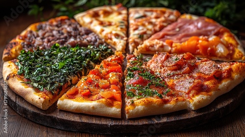 Assorted Pizza Flavors Platter, Diverse Italian Dining Choices, Food Sharing Scene