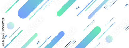 Abstract geometric background with dynamic blue and green gradient lines and modern shapes on a clean white backdrop