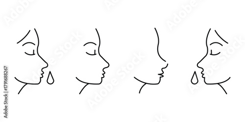 Line art illustration of a person with a runny nose