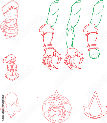 Clawed Gauntlets and Assassin Symbols Sketch
