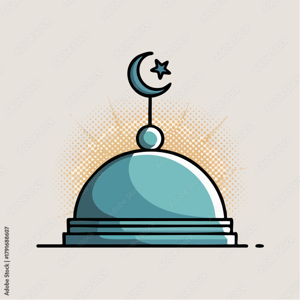 Fototapeta premium Islamic Mosque Dome with Crescent Moon and Star.
