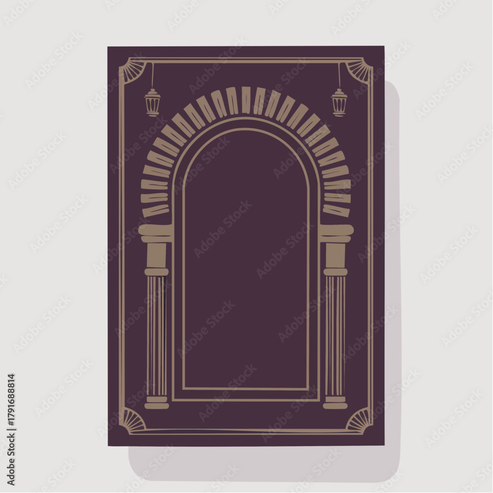 Fototapeta premium Islamic Prayer Mat Design with Arch and Lanterns.