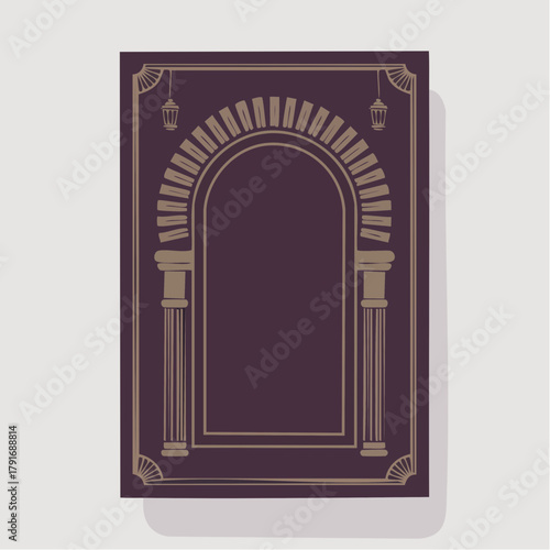 Islamic Prayer Mat Design with Arch and Lanterns.