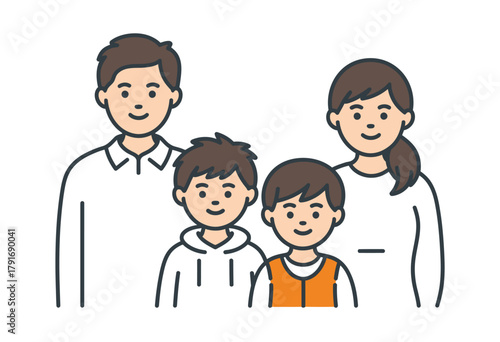 A happy family featuring parents and their two smiling young boys