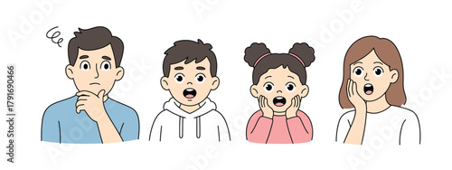 Confused and shocked family members, people with surprising news