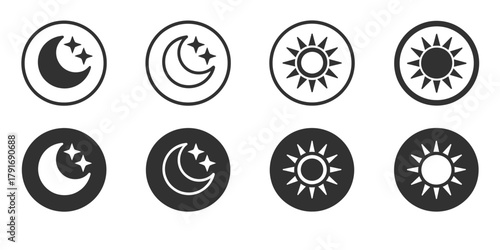 Day and night weather icons. sun and moon symbols collection