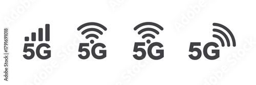 5g signal icon set. high-speed mobile network technology glyph.