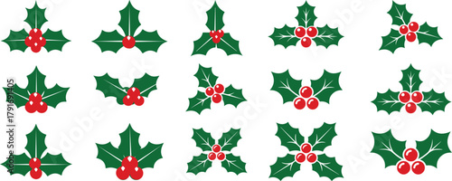 Holly berry icons set, Chritmas logo wirh holly berries.