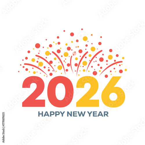 Happy New Year 2026 Banner – Flat Design Vector on White Background
