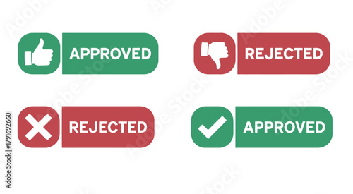 Approved and rejected icons with thumbs up down check mark