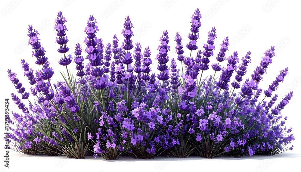 Naklejka premium Lush lavender bushes against white background