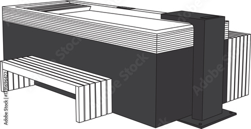 Side View Island Freezer Cartoon Horizontal Fridge Frozen Cold Supermarket Refrigerator Vector