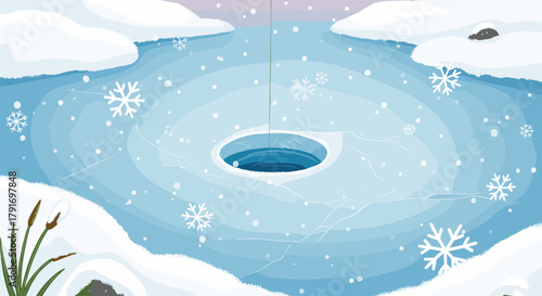 frozen lake fishing hole