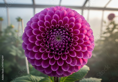 Captivating Dahlia Blossom Displaying Flawless Geometry and Gentle Dewdrops