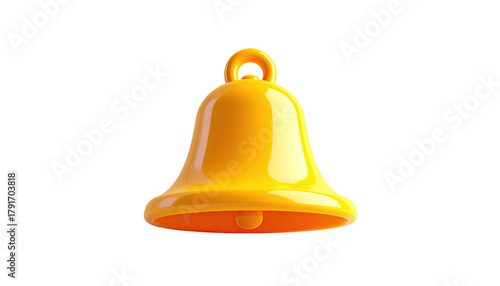 A glossy, yellow cartoon bell with a looped handle isolated on black