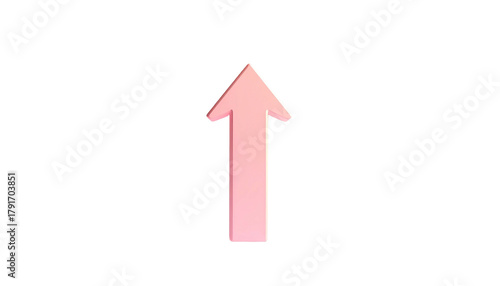 A glossy pink upward-pointing arrow against a stark black background