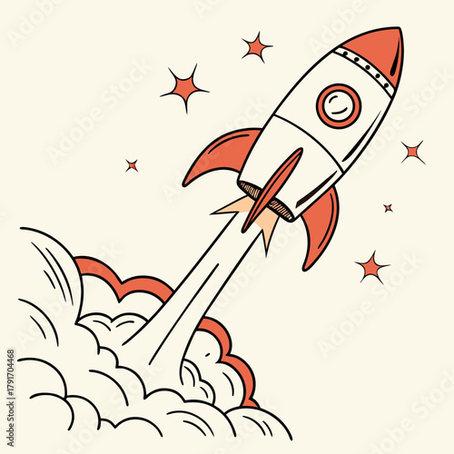 Cartoon rocket launching into space