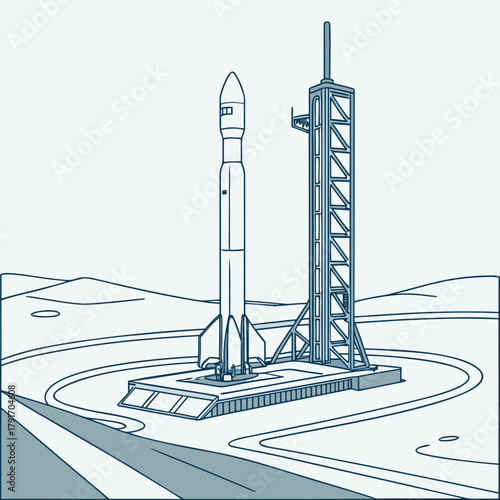 Detailed illustration of a rocket on launchpad