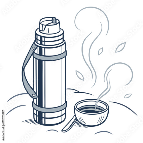 Thermos with hot drink for winter