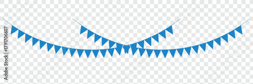 Vector party celebration elements: bunting, flags, confetti, and streamers for festive events. Colorful Bunting Decoration Illustration, Colorful festive bunting banner, colorful pennant flag banner. 