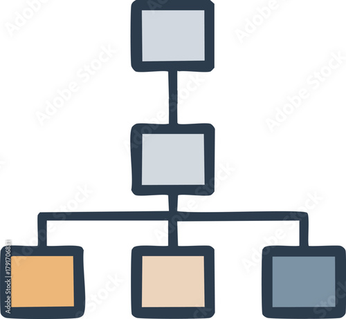 Hand-drawn icon of an organizational chart representing a business hierarchy, workflow structure, or sitemap diagram