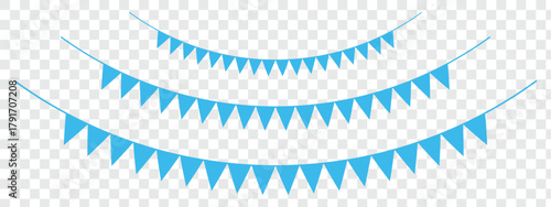 Vector party celebration elements: bunting, flags, confetti, and streamers for festive events. Colorful Bunting Decoration Illustration, Colorful festive bunting banner, colorful pennant flag banner. 