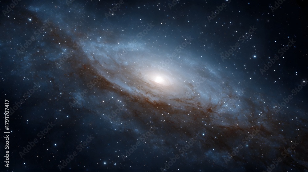 Fototapeta premium A vibrant spiral galaxy illuminated against the vast star filled darkness of deep space