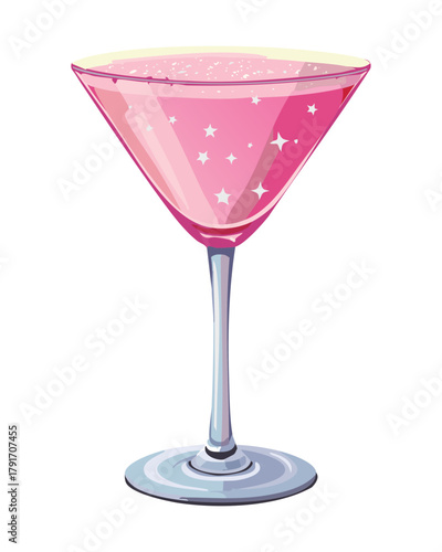 Classic pink cosmopolitan cocktail drink served in a sophisticated martini glass ready for a glamorous winter holiday party event - Vector Illustration
