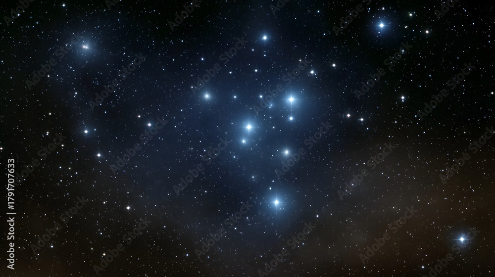 Obraz premium A vibrant celestial cluster of bright blue stars illuminates the deep dark expanse of the cosmos