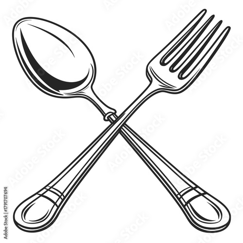 Crossed spoon and fork, simple cutlery design