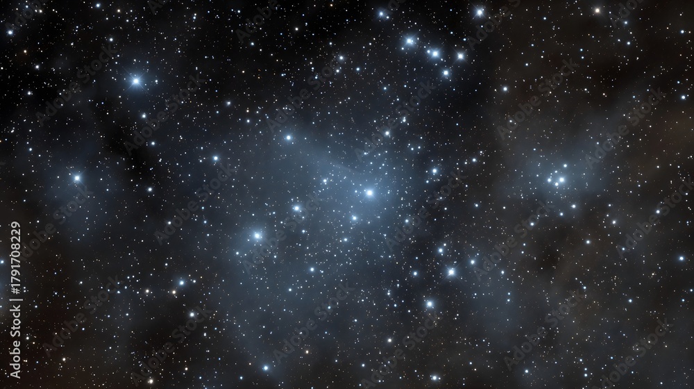 Obraz premium A vibrant celestial cluster of bright stars and faint nebulas in the deep expanse of the cosmos showcasing the beauty of deep space