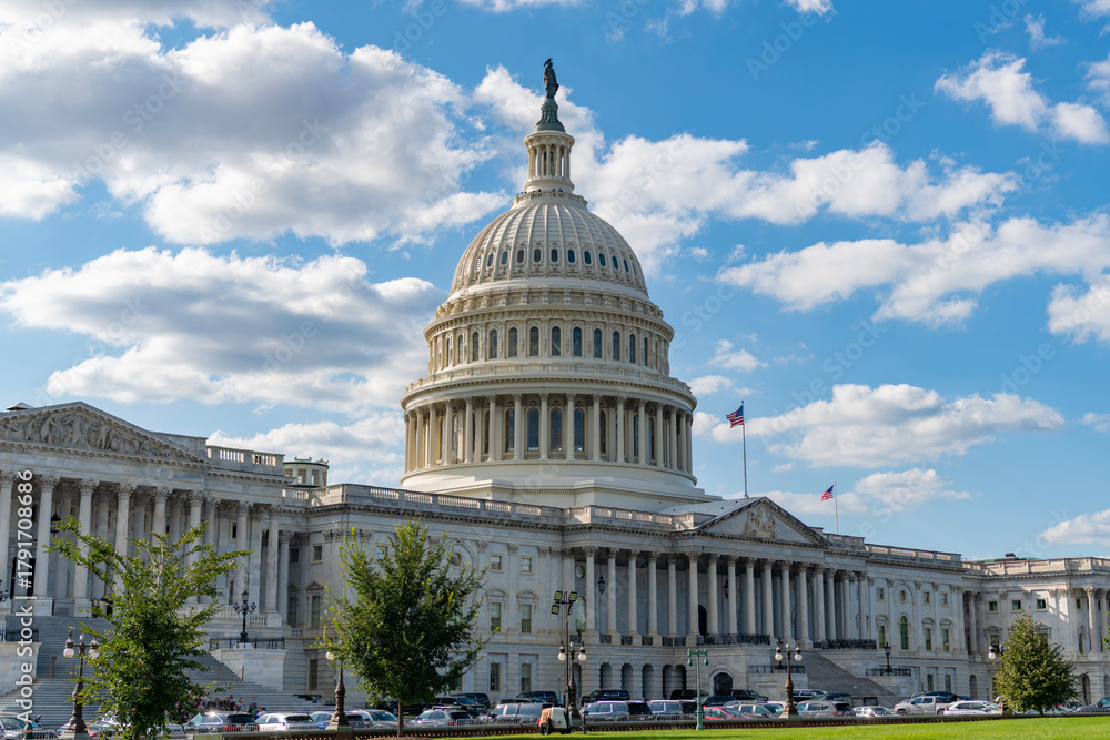 Fototapeta premium Capitol dome as symbol of law. Washington monument architecture. Washington DC. US Senate. Federal government in the nation capital. USA symbol. American capital city. Washington State Capitol