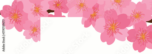 満開の桜の花が枝に咲き誇り、春の訪れを告げる美しいベクターイラスト