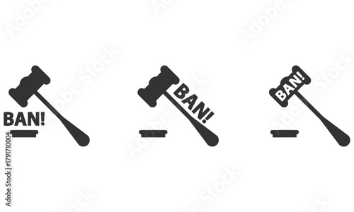 Ban hammer judge gavel with ban lettering flat vector illustration